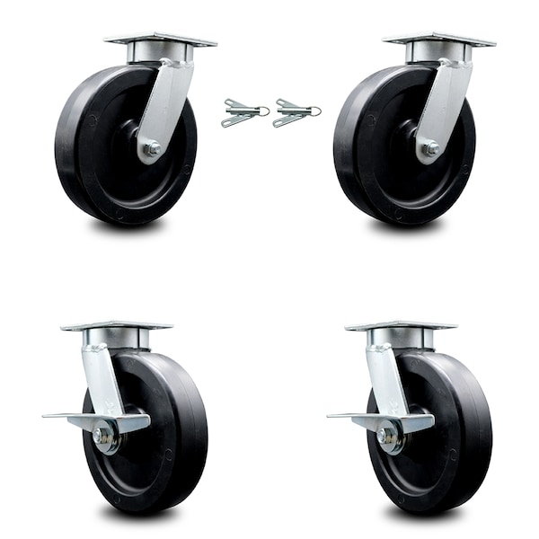8 Inch Kingpinless Polyolefin Wheel Caster Swivel Locks 2 Brakes SCC, 2PK